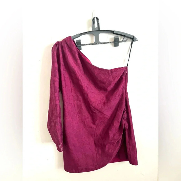 lulu’s Emogene Magenta Burnout Floral Print One-Shoulder Pink Mini Dress xL - Picture 3 of 12